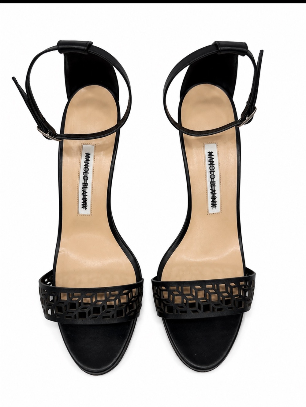 MANOLO BLAHNIK Leather Ankle Strap Black Sandals Size 39/US 9